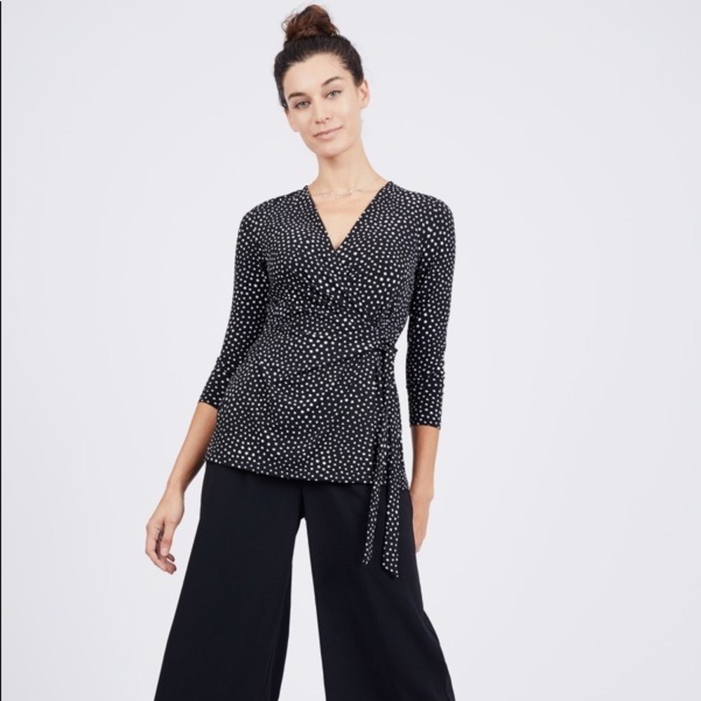 Anne Klein Polka Dot Wrap Tunic Top Black White Polka Dot size Small